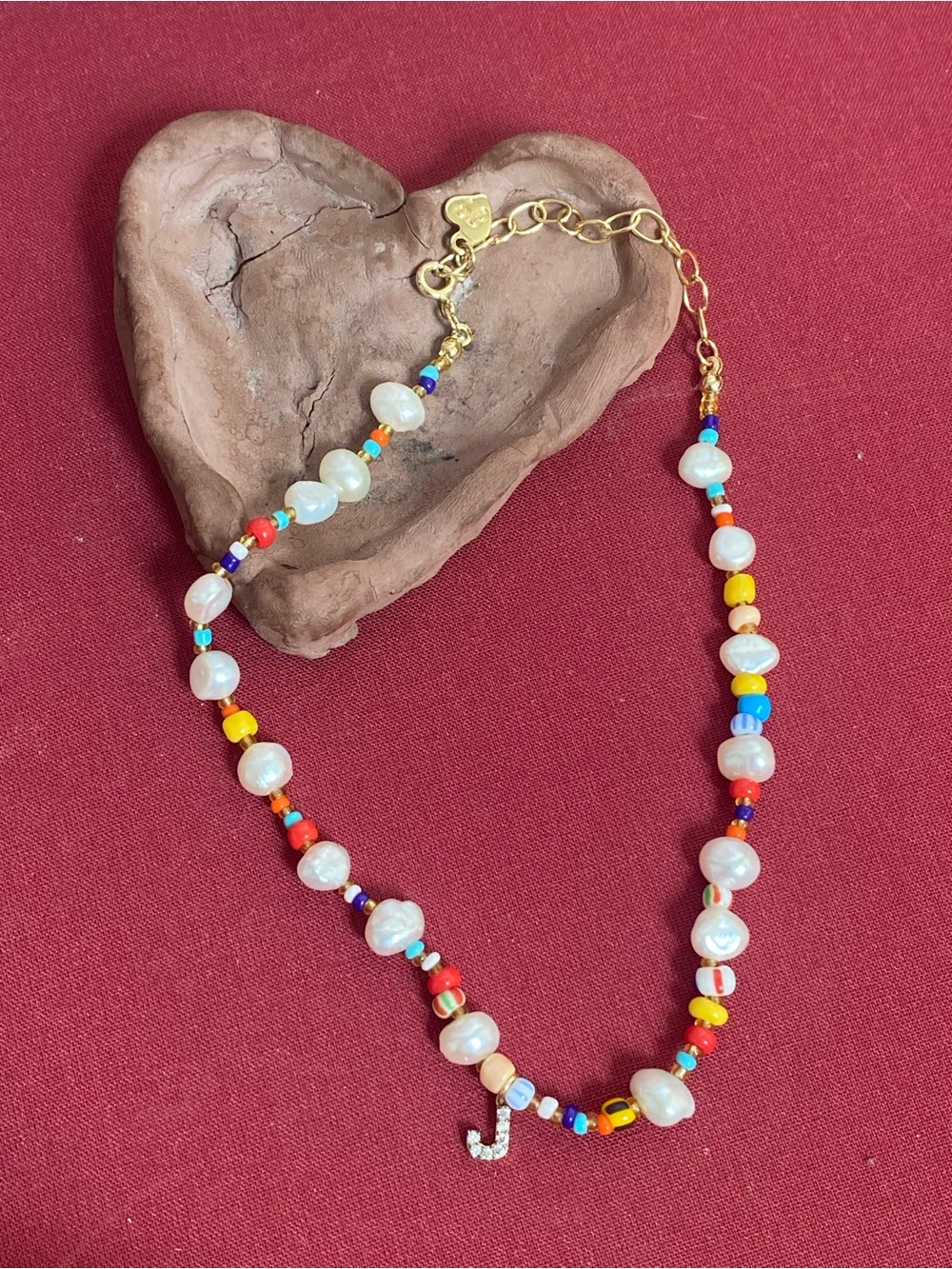 Frasier Sterling Freshwater Pearl & Resin Bead Choker Necklace with "J" Initial